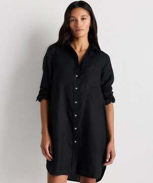 New Quince 100% European Linen Shirt Dress in Black. Size S